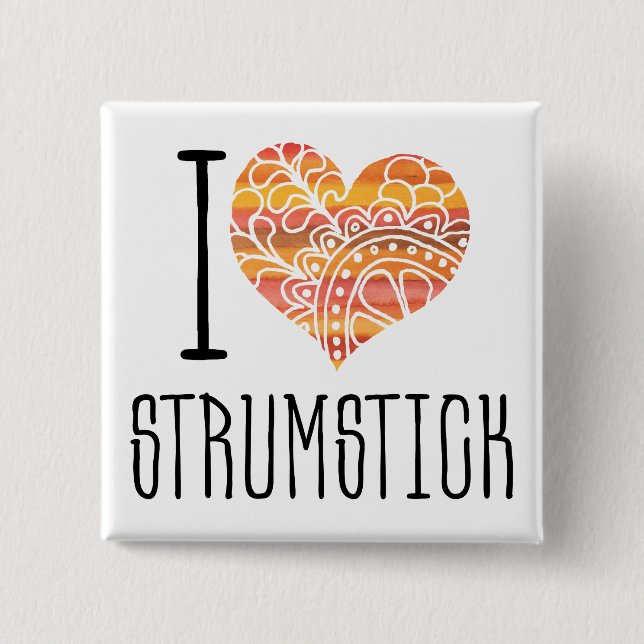 I Liebe Strumstick Orange Mandala Herz Button (Vorderseite)