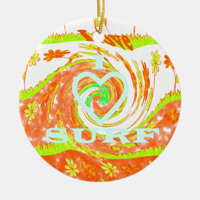 I Liebe Surf: Schönes Blumengestein mit Cooler Tex Keramik Ornament (Vorne)