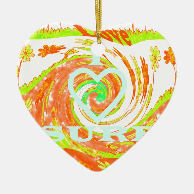 I Liebe Surf: Schönes Blumengestein mit Cooler Tex Keramikornament (Vorne)