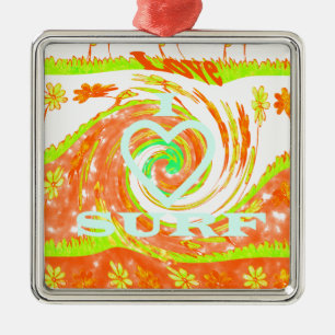 I Liebe Surf: Schönes Blumengestein mit Cooler Tex Ornament Aus Metall