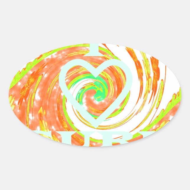 I Liebe Surf: Schönes Blumengestein mit Cooler Tex Ovaler Aufkleber (Vorderseite)