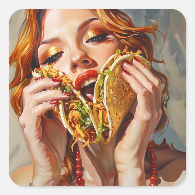 I Liebe Tacos Quadratischer Aufkleber (Vorderseite)