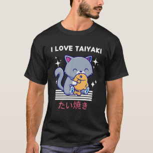 I Liebe Taiyaki Niedlich Kawaii Katze Eats Taiyaki T-Shirt
