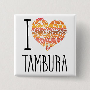 I Liebe Tambura Orange Mandala Herz Button