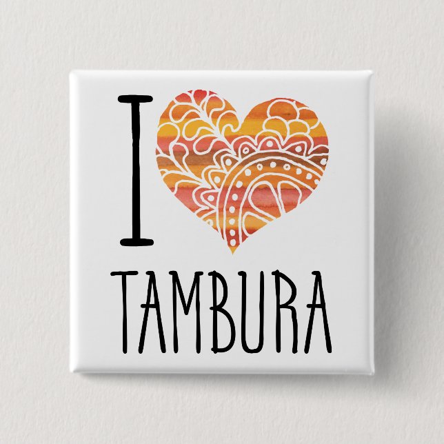 I Liebe Tambura Orange Mandala Herz Button (Vorderseite)