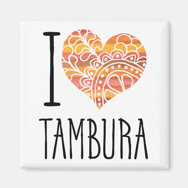 I Liebe Tambura Orange Mandala Herz Magnet (Vorne)