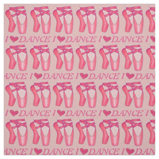 I Liebe Tanz Pink Ballerina Ballett Toe Pointe Sho Stoff (Muster)