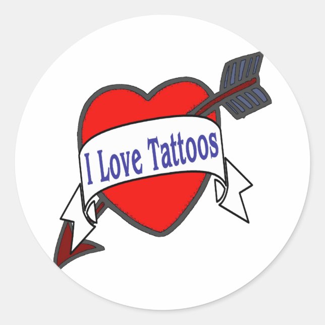 I Liebe Tattoos Runder Aufkleber (Vorderseite)