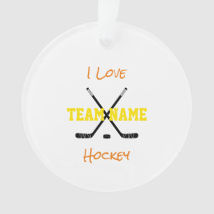 I Liebe Team Name Hockey Sticks Sportfarben Ornament