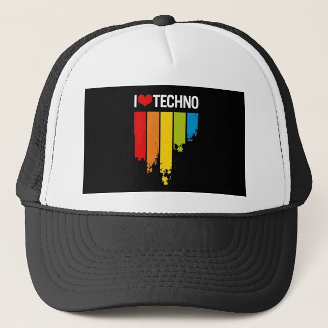 I Liebe techno Musik Truckerkappe (Vorderseite)