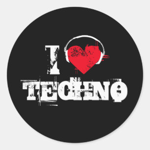 I Liebe Techno Runder Aufkleber