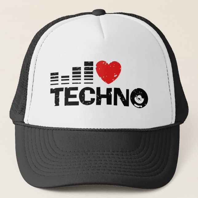 I Liebe Techno Truckerkappe (Vorderseite)