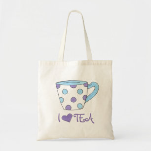 I Liebe Tee Lila/Blue Polka Dot Teacup Tasche