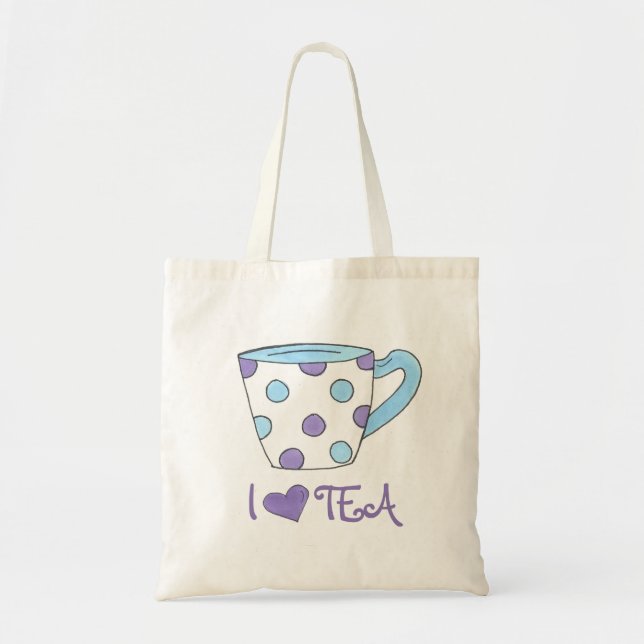 I Liebe Tee Lila/Blue Polka Dot Teacup Tasche (Vorne)