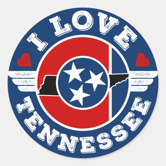 I Liebe Tennessee Staatsflagge und Karte Runder Aufkleber (Vorderseite)