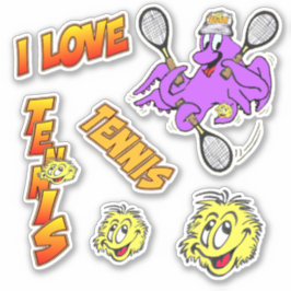 I Liebe Tennis Cartoon Sticker Set