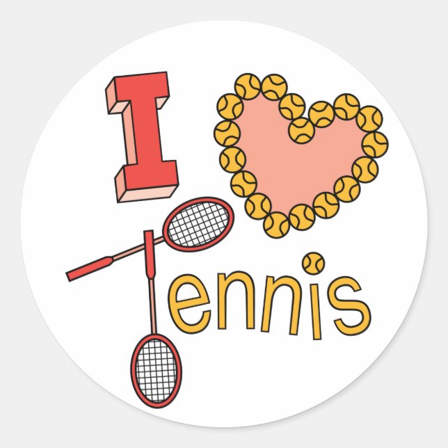I Liebe Tennis Runder Aufkleber (Vorderseite)