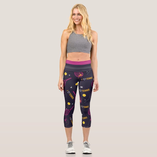 I Liebe Tennispink-NeonTennisball Capri Leggings (Vorderseite)