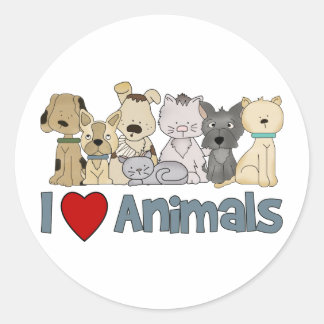 I Liebe Tiere Runder Aufkleber