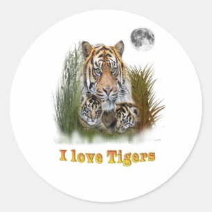 I Liebe Tigers Runder Aufkleber