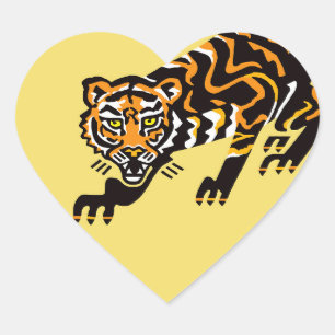 I Liebe TIGERS - Wildtiere - Natur - Gelb Herz-Aufkleber