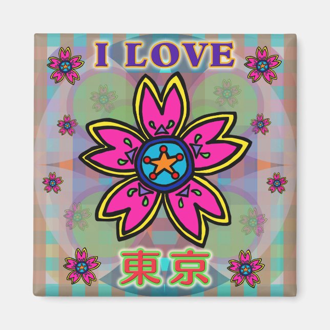 "I LIEBE TOKYO" Blume Kanji Magnet (Vorne)