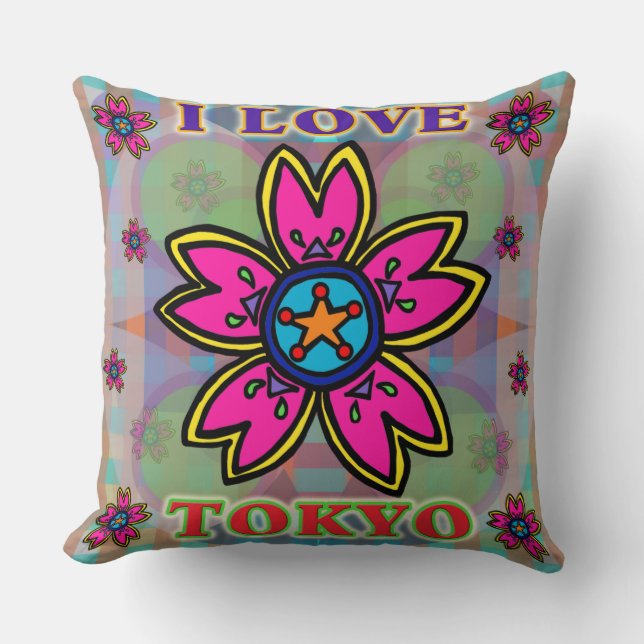 "I LIEBE TOKYO" Blume Kissen (Vorderseite)