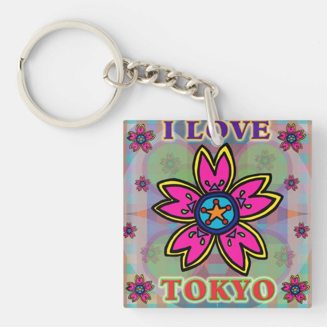 "I LIEBE TOKYO" Blume Schlüsselanhänger (Vorderseite)