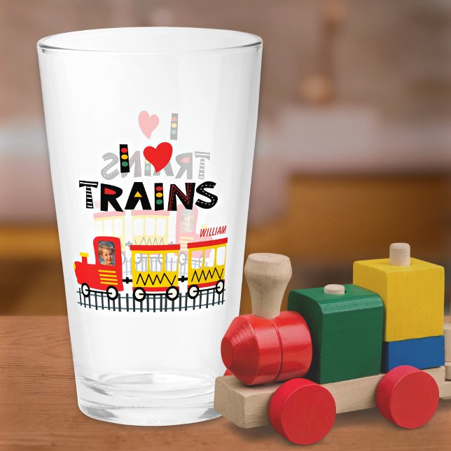 I Liebe Train Colorful Kids Foto und Name Glas (Von Creator hochgeladen)