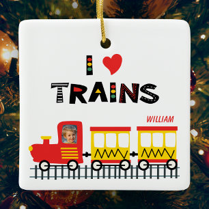 I Liebe Trainiert Kinder Foto und Name Weihnachten Keramikornament