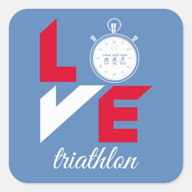 I Liebe Triathlon Quadratischer Aufkleber (Vorderseite)