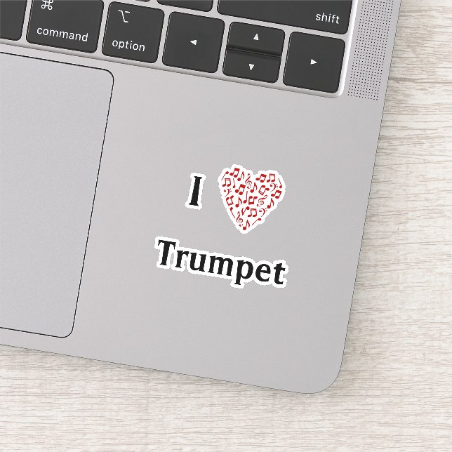 I Liebe Trumpet Red Heart of Musiknotens Vinyl Aufkleber (Ausschnitt)