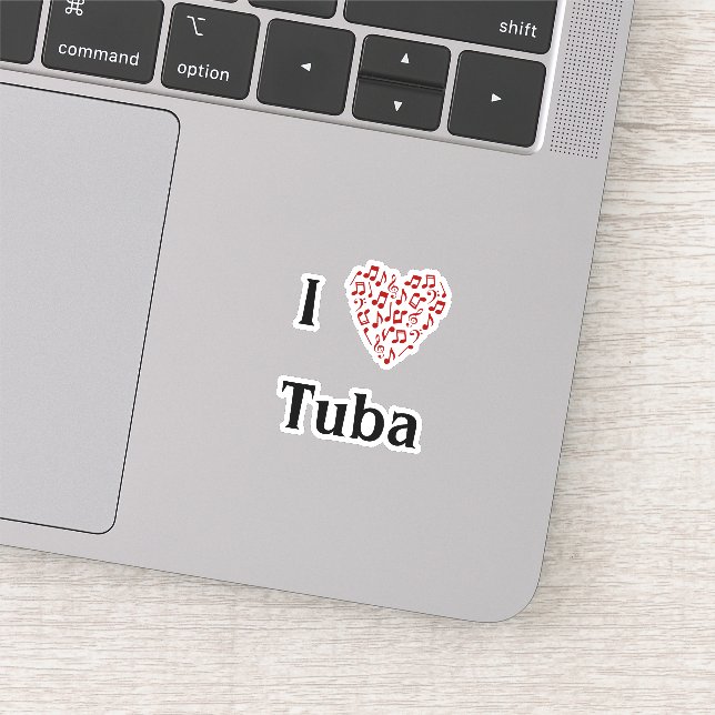 I Liebe Tuba Rotes Herz Musiknoten Vinyl Aufkleber (Ausschnitt)