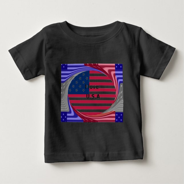I Liebe U.S.A. Swirl: Patriotische Herzkunst Print Baby T-shirt (Vorderseite)