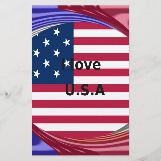 I Liebe U.S.A. Swirl: Patriotische Herzkunst Print Briefpapier (Vorderseite)