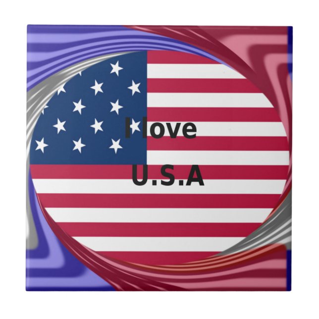 I Liebe U.S.A. Swirl: Patriotische Herzkunst Print Fliese (Vorderseite)