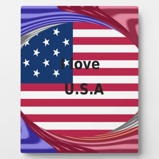 I Liebe U.S.A. Swirl: Patriotische Herzkunst Print Fotoplatte (Vorderseite)