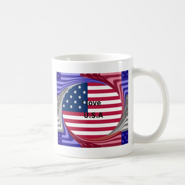 I Liebe U.S.A. Swirl: Patriotische Herzkunst Print Kaffeetasse (Rechts)