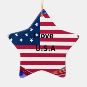 I Liebe U.S.A. Swirl: Patriotische Herzkunst Print Keramikornament