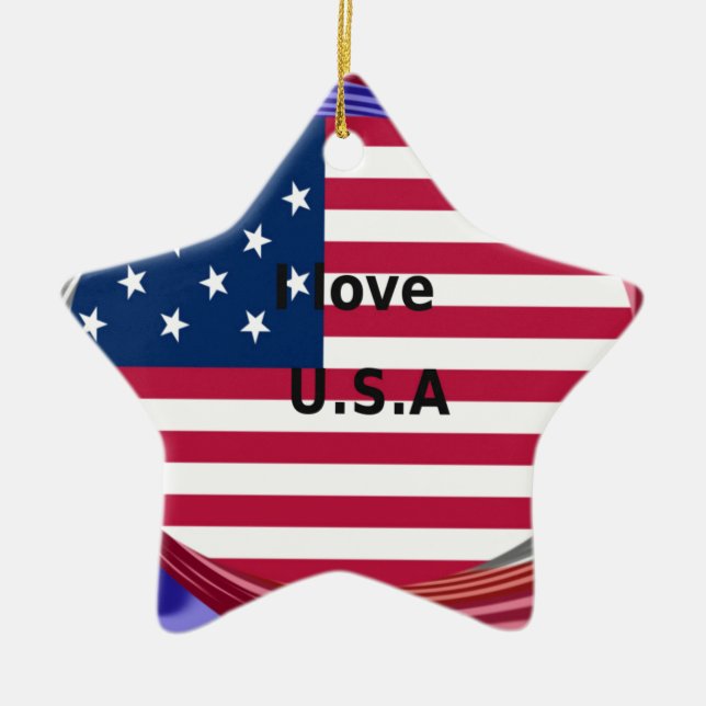 I Liebe U.S.A. Swirl: Patriotische Herzkunst Print Keramikornament (Vorne)