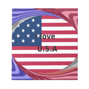 I Liebe U.S.A. Swirl: Patriotische Herzkunst Print Notizblock