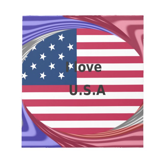I Liebe U.S.A. Swirl: Patriotische Herzkunst Print Notizblock (Vorderseite)