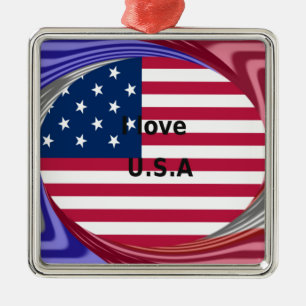 I Liebe U.S.A. Swirl: Patriotische Herzkunst Print Ornament Aus Metall
