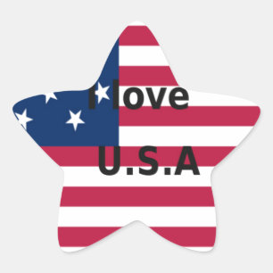 I Liebe U.S.A. Swirl: Patriotische Herzkunst Print Stern-Aufkleber
