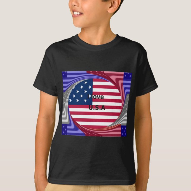 I Liebe U.S.A. Swirl: Patriotische Herzkunst Print T-Shirt (Vorderseite)