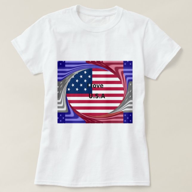 I Liebe U.S.A. Swirl: Patriotische Herzkunst Print T-Shirt (Design vorne)