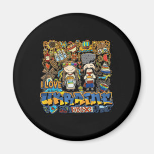 I Liebe Ukraine Doodle mit ukrainischer Flagge Magnet