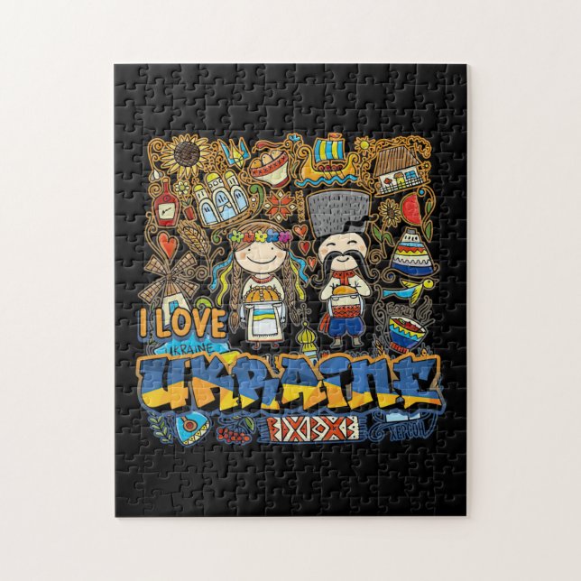 I Liebe Ukraine Doodle mit ukrainischer Flagge Puzzle (Vertikal)