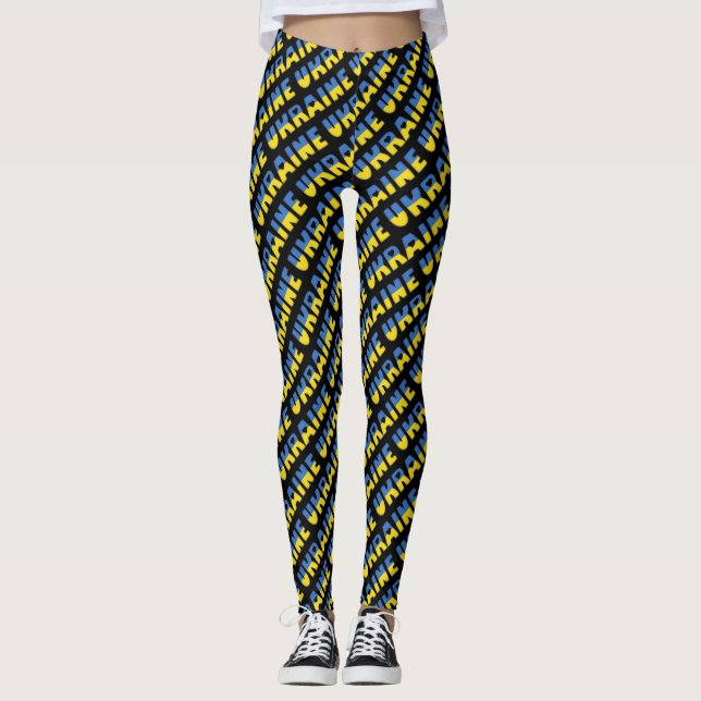 I Liebe Ukraine Flag Farben Typografie Muster Text Leggings (Vorderseite)