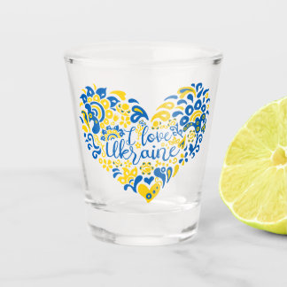 I. Liebe Ukraine inspirierendes Zitatherz Schnapsglas
